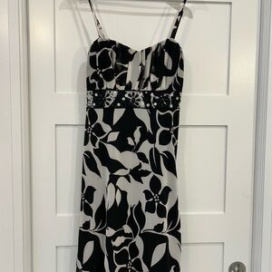 Black and White Spaghetti Strap Evening Dress